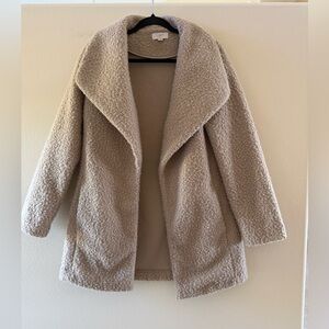 LOFT Women's Soft Tan Teddy Open Front Jacket With Pockets